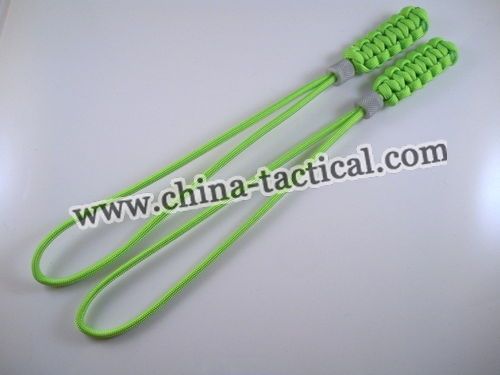 2 XTRA LONG UNSTRIPPED NEON GREEN PARACORD LANYARDS  SILVER BEADS FIXED KNIFE-paracord lanyard, 63A016