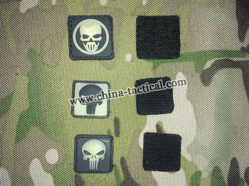 Glow in the dark pvc patch-PVC rubber patch-PVC Velcro patch-Skull head PVC patch-Glow in dark patch-TAD GEAR Triple Aught Design Mean T-Skull GID PVC 3D RUBBER VELCRO PATCH GITD, JL-P014